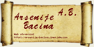 Arsenije Baćina vizit kartica